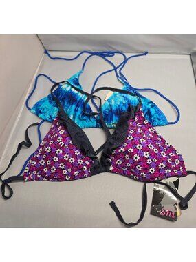 Floral & Tie-Dye Bikini Tops Set XL Ditsy Floral & Blue Tie-Dye beach nautical